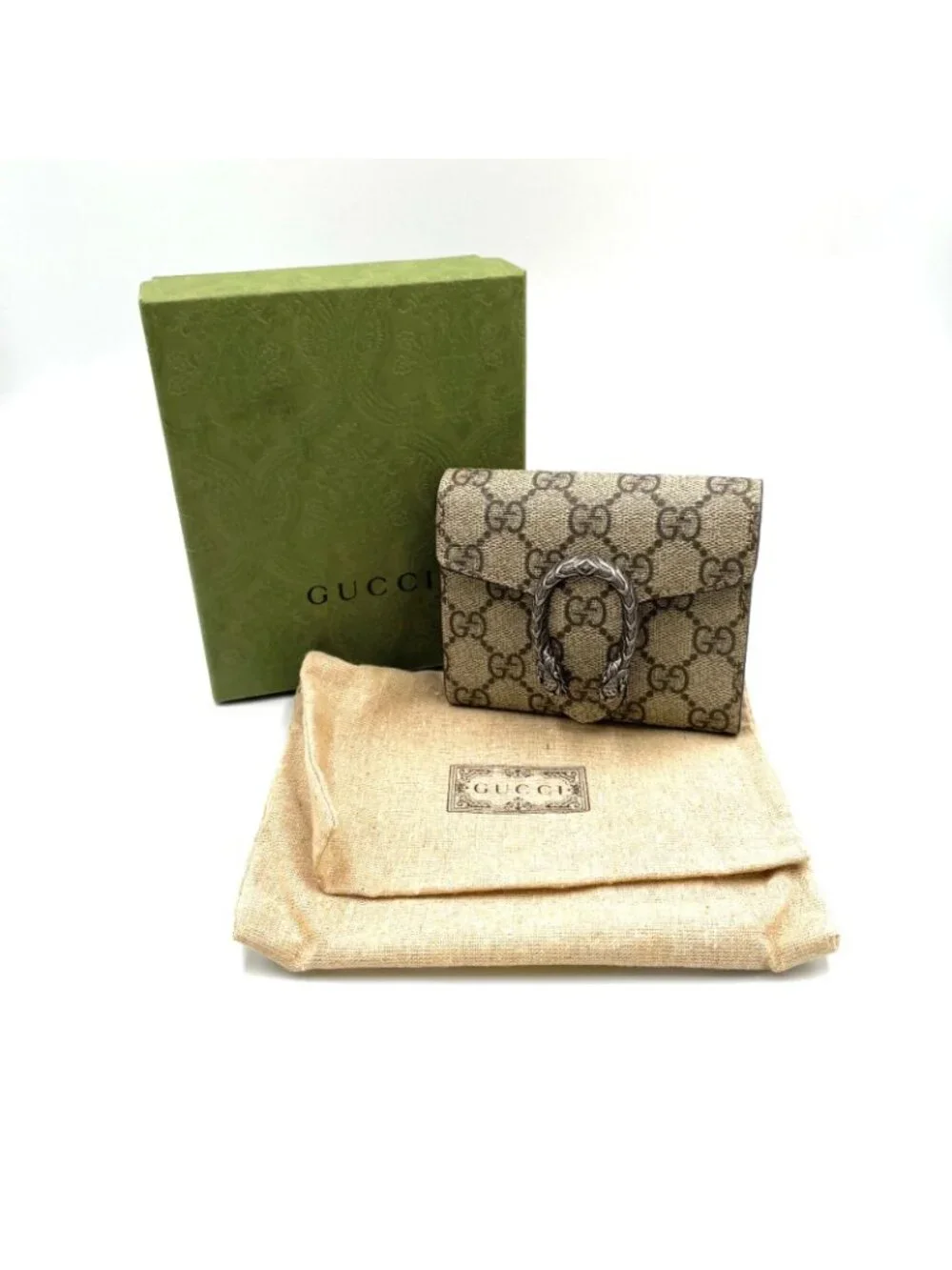 Gucci Dionysus GG Supreme Leather Beige Trifold Wallet Silver - Picture 15 of 15